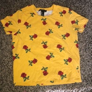 forever21 yellow shirt with red roses